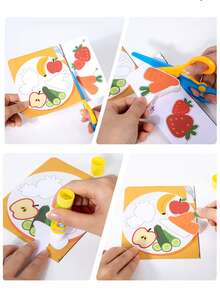 MINKOJA Kids DIY Paper Cutting And Pasting Craft Kit, Early Educational Scissor Skills Activity Book With Plastic Scissors And Glue, Fine Motor Skill Shape Matching Toy For Toddlers 36M+ - Multicolor - View 6