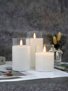 1‑Pack Flameless Candle Lights, Pillar Shape Flickering LED Candles, Ivory White, For Dining Table, Party, Wedding & Festival Atmosphere Decoration, Battery Not Included - White - View 7