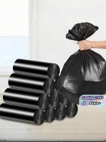 1 Paket Isi 50 Kantong Sampah Dapur 4 Galon, Kantong Sampah Hitam Tahan Lama untuk Kamar Mandi, Kamar Tidur, Rumah, Kantor, Pelapis Keranjang Sampah Kecil, Kuat dan Anti Bocor - Kantong sampah hitam - View 1