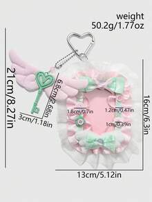 ROMWE Kawaii 1個甜美個性化二次元多色波點蝴蝶結細閃亮片鈕扣翅膀百褶蕾絲壓克力卡套DIY鑰匙圈包包吊飾 - 多色-4 - 查看 3