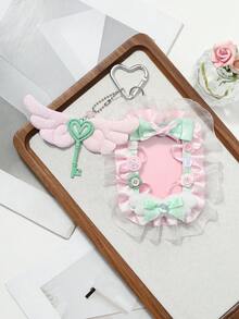 ROMWE Kawaii 1個甜美個性化二次元多色波點蝴蝶結細閃亮片鈕扣翅膀百褶蕾絲壓克力卡套DIY鑰匙圈包包吊飾 - 多色-4 - 查看 8
