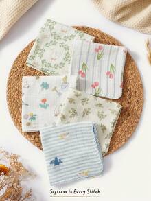 Cozy Pixies 5 Packs Of Mixed-Color Cotton Wrinkled Cloth Baby Bib Saliva Towel, Comfortable And Soft, Suitable For Newborns, Suitable For All Seasons - Multicolor - View 1