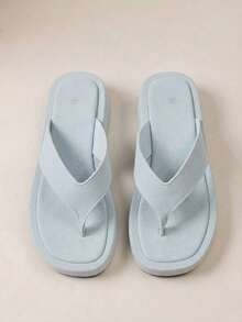 HighSole Spring And Summer New Wide Version Design Open Toe Thick Bottom Heightening Minimalist Sandals - denim light blue - View 1