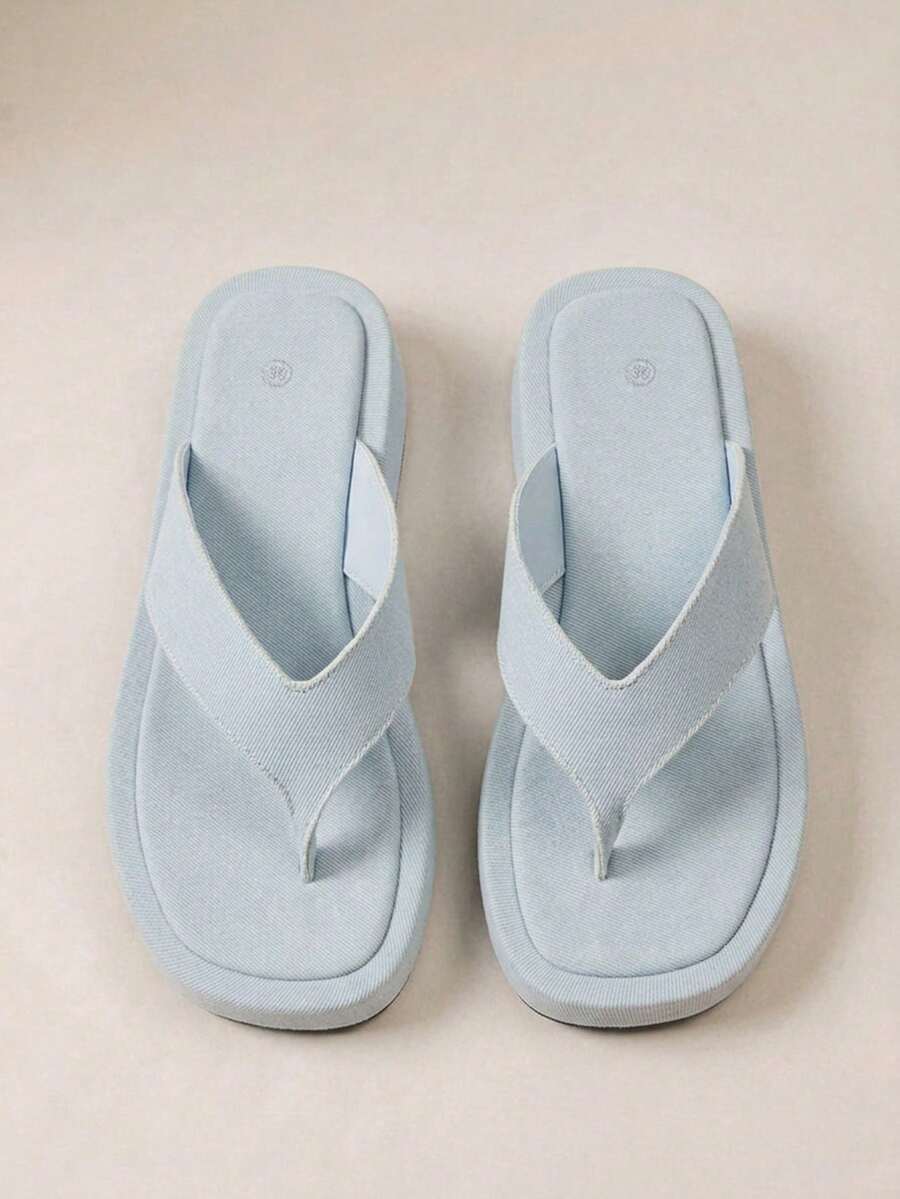 HighSole Spring And Summer New Wide Version Design Open Toe Thick Bottom Heightening Minimalist Sandals - denim light blue - View 1