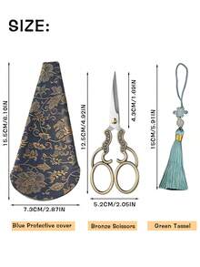 3Pcs/Set Luxury Vintage Scissors Set With Tassels, Stainless Steel Blade For Embroidery/Sewing/Christmas Crafts, Office & Student Scissors With Leather Sleeves, Tarnish-Resistant - Section A - View 12
