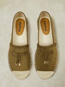 Styleloop Damers platta halmsandaler med hamprep, bohemisk stil, lämpliga för semester, vardag, fritid, strand och resor - Armé Grön - Visa 5