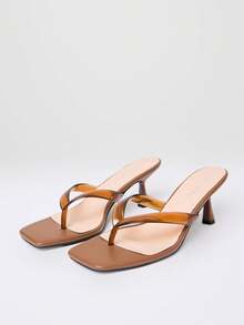 MUSERA New Women's Jelly Thong Sandals, Low Heel Crystal Toe Strap Flip Flops, Mid Heel Square Toe Clear Thong Sandals - Brown - View 1