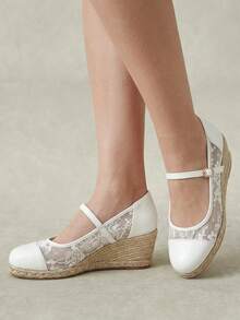 Styleloop Women's Hemp Rope Straw Weave Wedge Heel Beige Lace Mesh Women's Wedge Heel Shoes Shoes Hemp Rope Shoes Bohemian Style Vacation Beach Se Fall Shoes - White - View 4