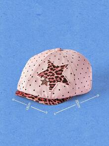 Popjeli Topi Baseball Retro Y2K Motif Polkadot Merah Muda Keren dengan Tambal Sulam Bintang Leopard - Berwarna merah muda - View 9