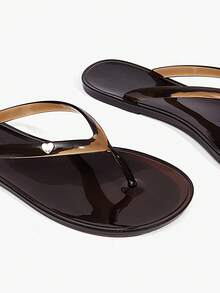 Grefit Sandal Jepit Wanita Model Baru Musim Semi dan Musim Panas dengan Ujung Bulat dan Sol Datar, Cocok untuk Liburan Santai dan Cinta Sederhana, Warna Cokelat. - Coklat - View 3