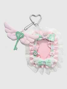 ROMWE Kawaii 1個甜美個性化二次元多色波點蝴蝶結細閃亮片鈕扣翅膀百褶蕾絲壓克力卡套DIY鑰匙圈包包吊飾 - 多色-4 - 查看 1