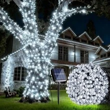 Teckwe 200LED Halloween Solar Decorative Lights, Purple/Orange/Whiite LED String Lights, 8 Modes, Long-Lasting Twinkle String Lights, Suitable For Home, Gardens, Courtyards, Halloween, Lawn Holiday Decorations - White - View 1