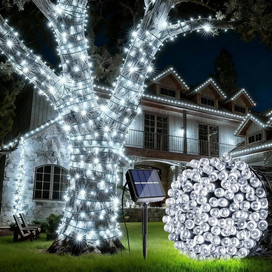 Teckwe 200LED Halloween Solar Decorative Lights, Purple/Orange/Whiite LED String Lights, 8 Modes, Long-Lasting Twinkle String Lights, Suitable For Home, Gardens, Courtyards, Halloween, Lawn Holiday Decorations - White - View 1