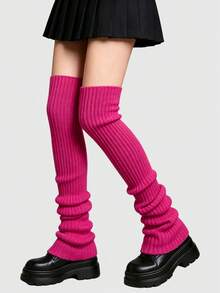 ROMWE Goth 3 Pairs Of Long Stacking Socks, Autumn And Winter Leg Warmers - Black and white rose powder - View 3