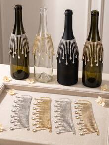 Cirelle 1Pc/4Pcs Rhinestone Tassel Wine Bottle Decor Chain, Electro‑Plated Metal Base Embedded With Sparkling Crystal Stones, Flexible Dangling Ornament, Wrap‑Around Adornment For Wine Bottles, Table Centerpiece For Holiday Gathering Setup - Multicolor - View 9