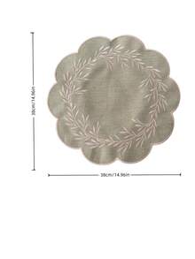 Cirelle 1PC Premium Embroidered Leaf Wreath Dining Placemat, Scalloped Edge Waterproof Oil Resistant Table Mat, Elegant Heat Insulated Fabric Pad For Dining Room Coffee Table Home Decoration - Multicolor - View 5
