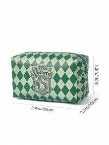 HARRY POTTER X SHEIN Printed Waterproof Zipper PU Leather Cosmetic Bag, Multi-Functional Travel Makeup & Wash Organizer Pouch, Holds Daily Supplies, Stationery And All Kinds Of Small Miscellaneous Items - Green - View 8