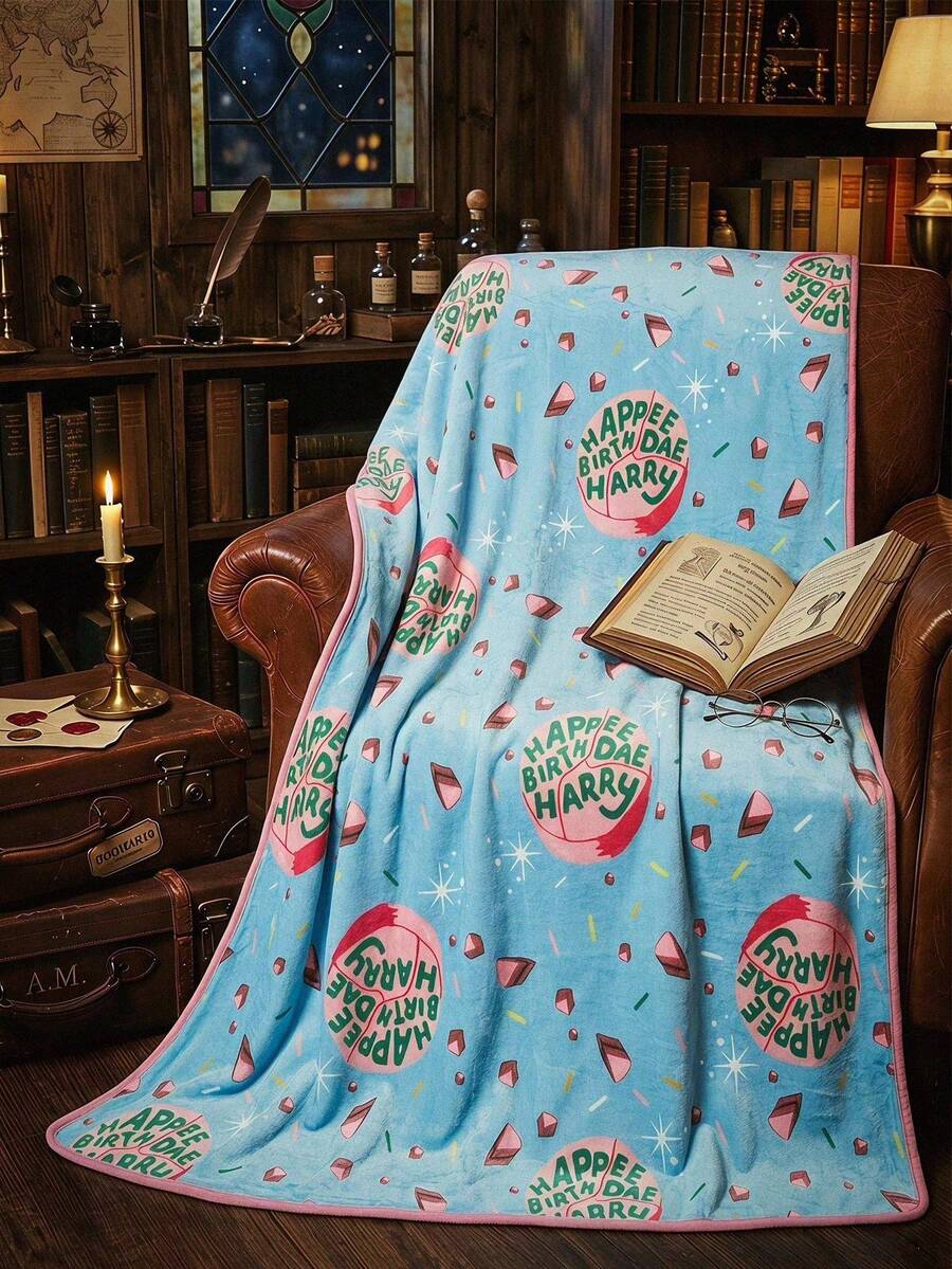 HARRY POTTER X POKOJA LAND 1pc Cartoon Flannel Thick Blanket - Soft, Warm & Anti-Shedding, Y2K Cute Pajama Style, Multiple Sizes Available, Suitable For Sofa, Bed & Napping - Harry Blue - View 1