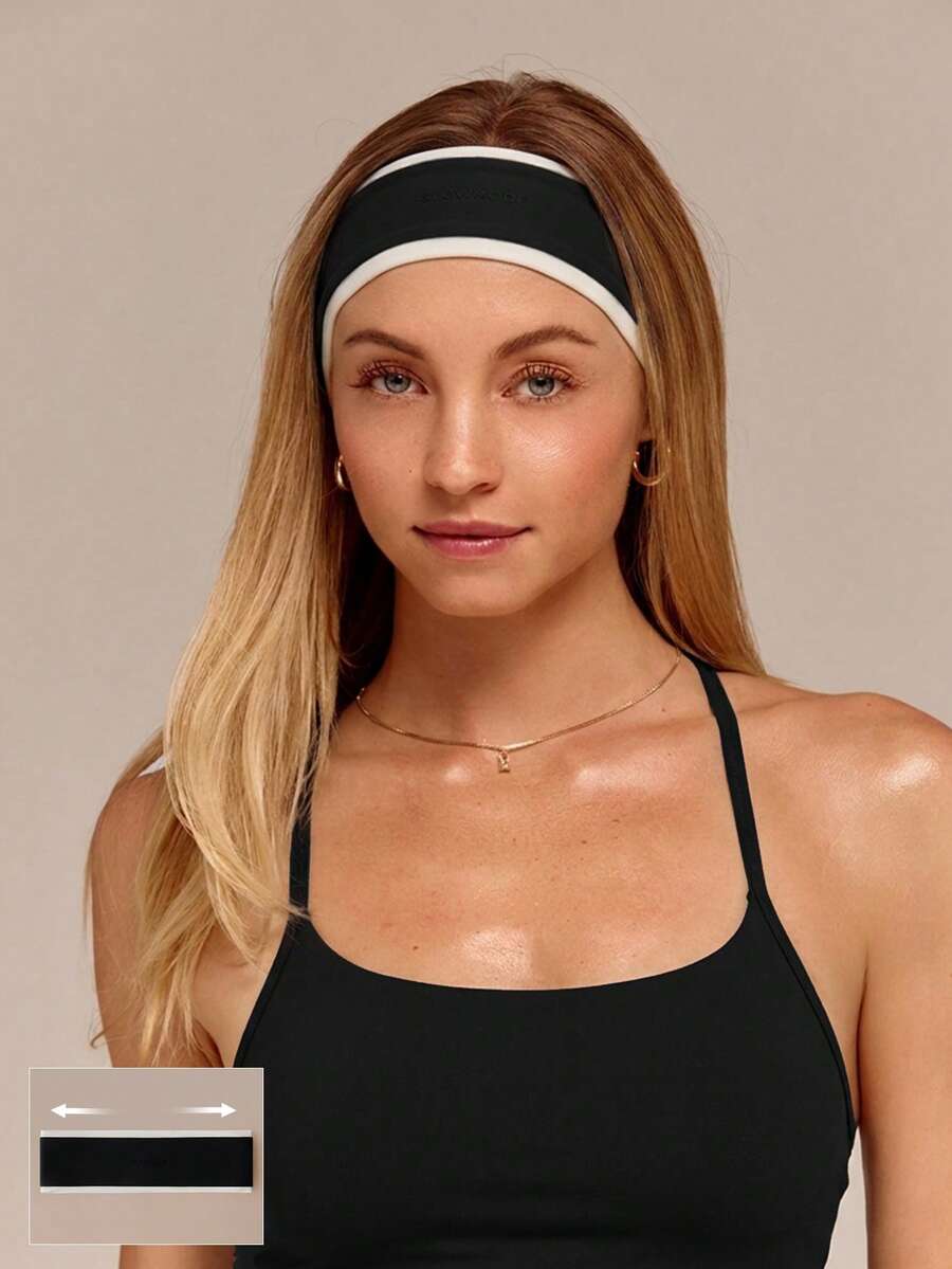 GLOWMODE FeatherFit™ Streamline Two-Tone Sweat-Wicking Headband With Silicone Logo & Anti-Slip Grip Training Running Gym Fitness Daily Active Wear - Black - View 1