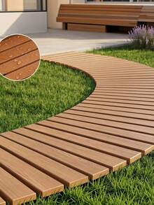1pc Wooden Garden Path Mat, Roll-Out Anti-Slip Walkway Tiles For Outdoor Patio Lawn, Decorative Non-Slip Floor Board For Backyard Pathway, Weather-Resistant Wood Flooring - multicolor - View 6