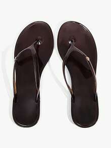 Grefit Sandal Jepit Wanita Model Baru Musim Semi dan Musim Panas dengan Ujung Bulat dan Sol Datar, Cocok untuk Liburan Santai dan Cinta Sederhana, Warna Cokelat. - Coklat - View 4