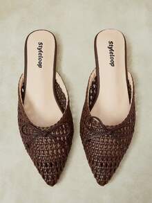 Styleloop Ladies Pointed Real Woven Splicing Daily Travel Casual Versatile Fashion Sandals Flat Summer Shoes Fall Shoes - Coffee Brown 2 - View 1