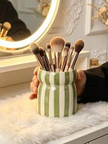 1PC Striped Ceramic Makeup Brush Holder Ins Style Organizer For Pencil Comb Storage Living Room Bedroom Desk Decor Holiday Gift For Family Friends - Multicolor - View 12
