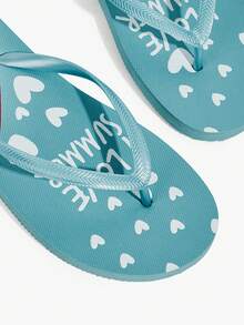 Grefit Women Shoes New Summer Models, Fashionable And Cute Watermelon Love Printed Open Toes, Sweet Style, Flat-Bottomed Casual Rubber And Plastic EVA Flip-Flops, Daily Home Beach Vacation Sandals, Pool Party Slippers Beach Shoes Summer Shoes - Teal Blue - View 5