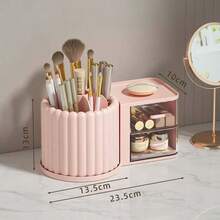 1pc Large Capacity Rotating Makeup Brush Holder Storage Box Multi Functional Space Saving Desktop Cosmetic Organizer Solid Color Cosmetic Storage Case For Vanity Table Bedroom Gift Giveaways Makeup Accessories Display Container - Multicolor - View 7