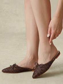 Styleloop Ladies Pointed Real Woven Splicing Daily Travel Casual Versatile Fashion Sandals Flat Summer Shoes Fall Shoes - Coffee Brown 2 - View 10