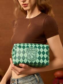 HARRY POTTER X SHEIN Printed Waterproof Zipper PU Leather Cosmetic Bag, Multi-Functional Travel Makeup & Wash Organizer Pouch, Holds Daily Supplies, Stationery And All Kinds Of Small Miscellaneous Items - Green - View 5