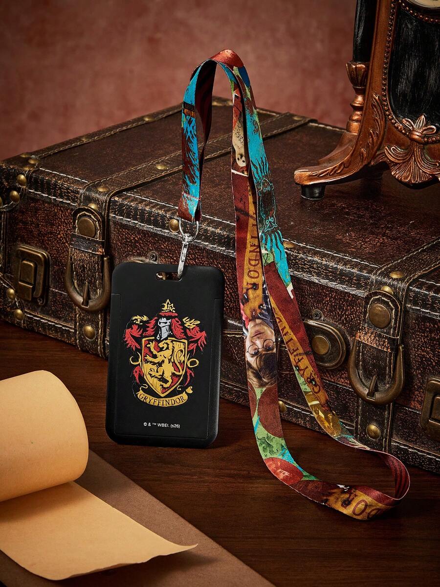 HARRY POTTER X SHEIN 1 قطعة حامل بطاقات بنمط شخصية كرتونية مع حبل، لبطاقات الحافلة وبطاقات الهوية وبطاقات العمل وغيرها، مناسب للمدرسة - مستطيل - مشاهدة 1