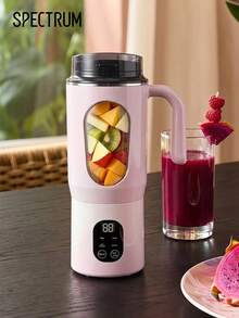580ml Wireless Charging Juicer, Portable Electric Blender Cup With LCD Display And 12-Blade System, Ideal For Blending Fruits, Vegetables, And Smoothies, Features Simple Button Controls And USB-C Charging, 1300mAh, Pink - one size fits all - View 1