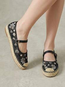 Styleloop Ladies Floral Personalized Mesh Breathable Platform Shoes With Buckle Mary Jane Flats, Suitable For Christmas Holiday Wear And Travel Essentials Fall Shoes - Black - View 3