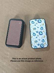 1PC Metal Sliding Lid Compact Portable Vintage Evil Eye Pattern Blue White Durable Rustproof Lightweight Matchbox Style Storage Tin Multipurpose Organizer For Home Office Desk Daily Use Gift - Multicolor - View 5