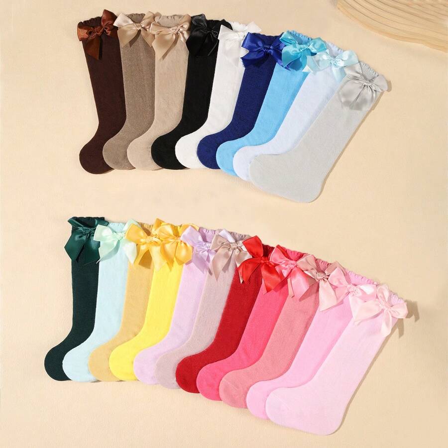 SHEIN 10 Pairs Of Baby Autumn And Winter Casual, Comfortable, Soft And Warm Long Knee Pads, Bow Socks, Knee Socks, Random Colors - Multicolor - View 1