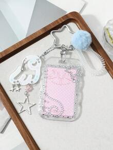 ROMWE Kawaii 1個簡約休閒創意時尚藍白配色春季繩結毛球閃鑽星翼壓克力卡套DIY鑰匙圈包包掛飾，日常佩戴 - 藍白色-28 - 查看 10