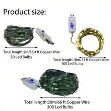 20M LED String Lights, 8‑Mode Deep Green Copper Wire Lights, Star‑Effect Fairy Lights For Christmas Tree, Wicker Wreath, Holiday Decorations - Colored Light - View 2