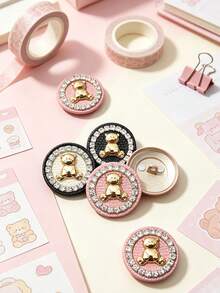 1 Pack 10 Pieces Pink Rhinestone Cartoon Bear Metal Buttons Decorative Fasteners For Cashmere Coat Windbreaker Sweater Outerwear Sewing Accessories - 10pcs - View 8