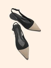 CUCCOO BASICS حذاء نسائي صيفي بلون أسود ومشمشي متناسق، بمقدمة مدببة وتصميم Slingback، بحزام خلفي ثلاثي رفيع، بنعل مسطح، قابل للتنفس، مناسب للتنقل اليومي - المشمش الأسود - مشاهدة 5