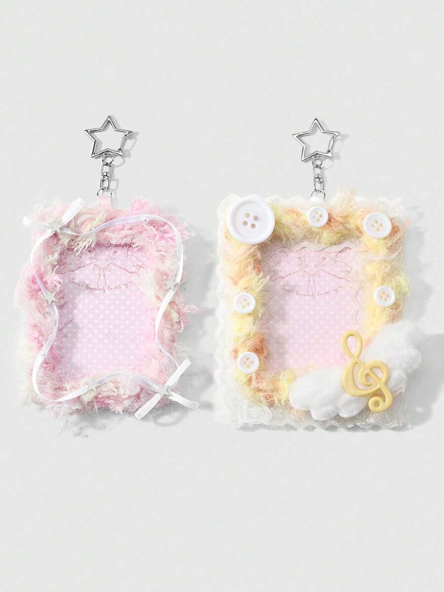 ROMWE Kawaii 1款獨特時尚高端多色手工編織蝴蝶結、毛球、星星、鈕扣音符、毛絨翅膀、蕾絲學生證套,DIY鑰匙圈、包包吊飾 - 多色-26 - 查看 1