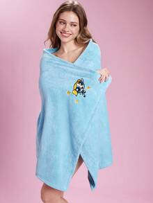 THE POWERPUFF GIRLS X SHEIN 1/3pc Super Absorbent Towel, Owl Cartoon Embroidered Towel Set, Hand Towel/Towel/Bath Towel Three-Piece Set, Can Be Used For Hand Wiping, Bathing, Beach, Swimming - Blue - View 2