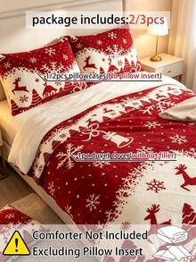 Joivida 2/3pcs Christmas Velvet Duvet Cover Set, Soft Warm Fleece Red Reindeer & Snowflake Bedding Set, Reversible Winter Nordic Fair Isle Comforter Cover With 1/2 Shams (No Insert) - Multicolor - View 7