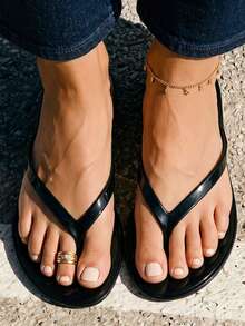Grefit Candy-Colored Jelly Glue Flip-Flops, Integrated Molding Does Not Degumming, Soft Bottom Does Not Grind Feet And Is Easy To Rinse, Non-Slip Soft Bottom - Black - View 6