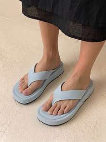 HighSole Spring And Summer New Wide Version Design Open Toe Thick Bottom Heightening Minimalist Sandals - denim light blue - View 6