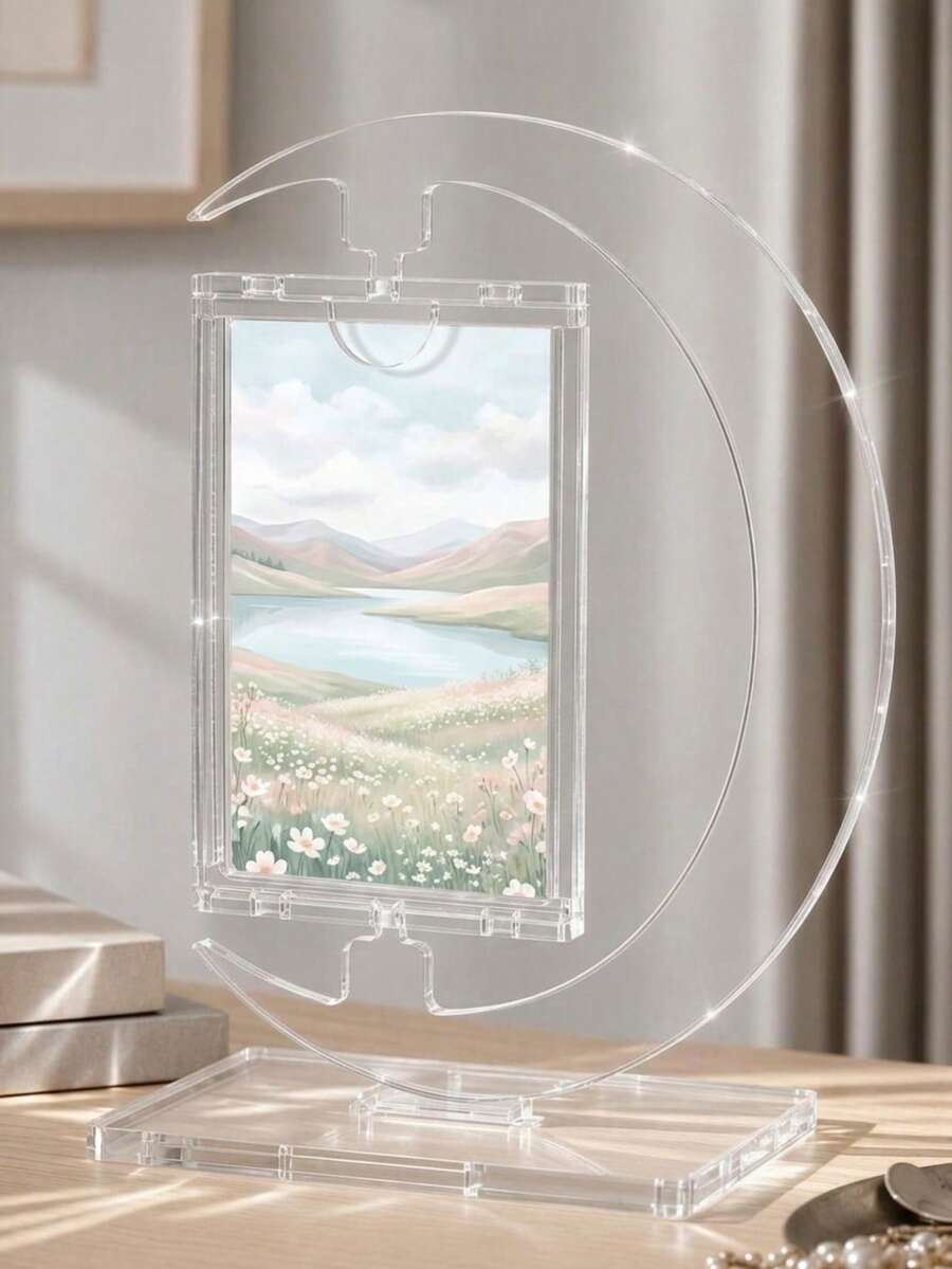 Haus Hana Rotatable Moon‑Shaped Clear Acrylic Photo Stand,  Small Card Display Holder,  Decorative Design, High‑Transparent Premium Acrylic Material, Smooth Polished Edges & Stable Non‑Slip Base, Rotatable Structure For Multi‑Angle Viewing - multicolor - View 1