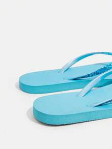 Grefit CUCCOO Star Print Flat Thong Sandals, Suitable For Home, Beach & Outdoor Wear - Mint Blue - View 4