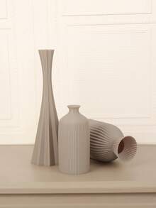 1PC Standard Size Nordic Style Vertical Ribbed 3 Pieces Art Vase Set With Pleated Textured Wrinkle Finish Minimalist Elegant Design For Fresh And Dried Flowers Display Tabletop Centerpiece For Living Room Desk Shelf Office Home Decor Essential - A - View 10