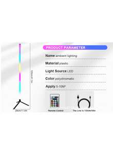 1 Piece Of 103cm Foldable RGB Corner Light, Space Saving Multi Scene Ambient Light, ABS Lamp Body And Detachable Plastic Tripod, Including USB Cable And Remote Control, For Rent, Dormitory, Bedside Desktop Decoration - Multicolor - View 4