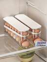 1Pc Automatic Double-Layer Egg Holder - 12-14 Eggs Capacity, Hinged Sliding Design, Keeps Eggs Fresh, Non-Food-Contact Plastic, Refrigerator & Kitchen Organizer